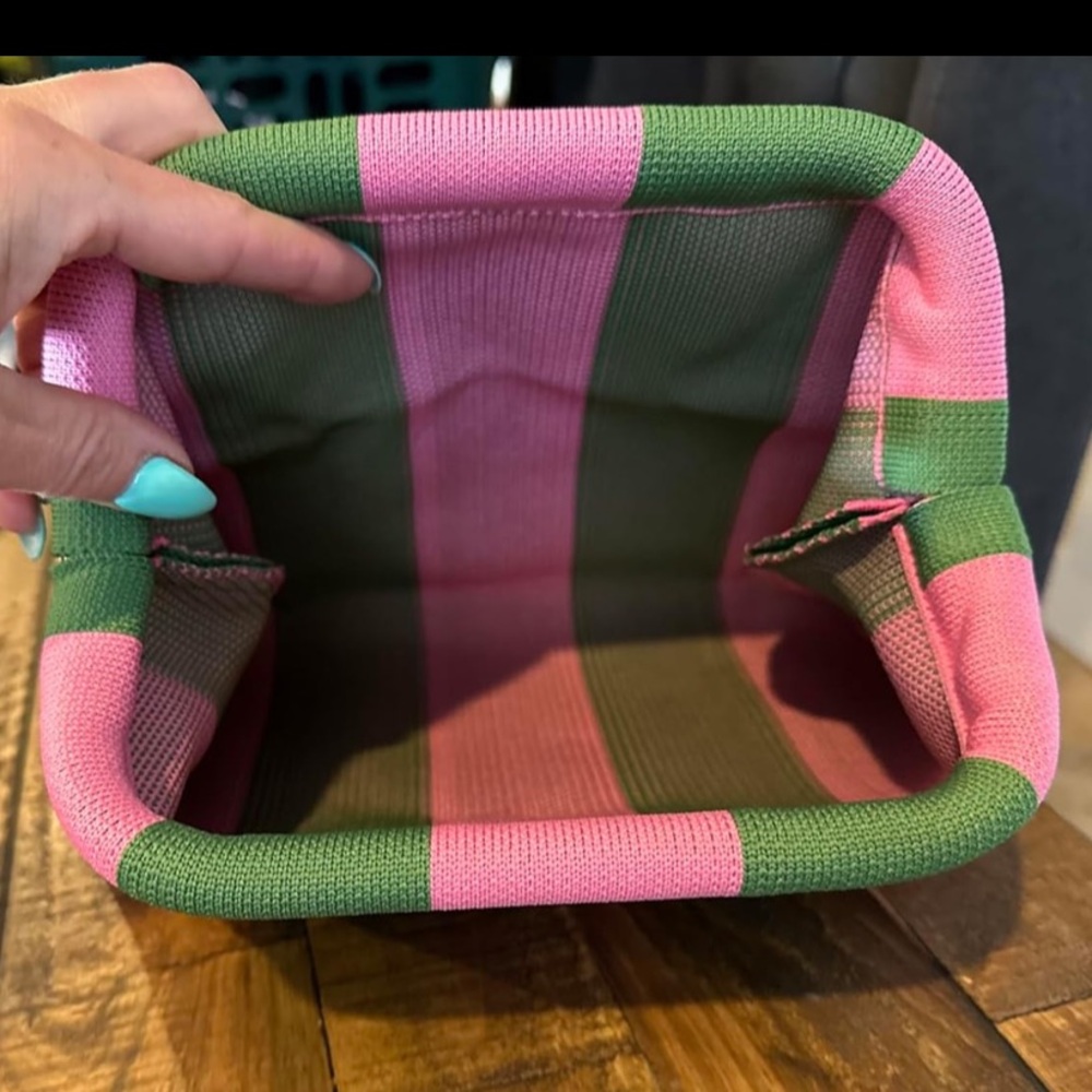 NEW Striped Woven Dumpling Clutch Bag  Light Pink & Green - Picture 3 of 5